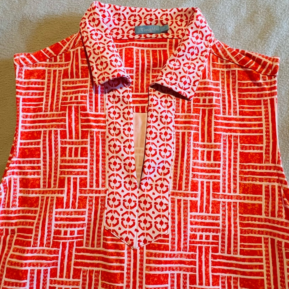 J. McLaughlin Red Geometric Button Down Shirt